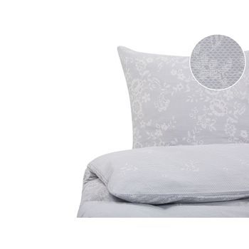 Conjunto De Fundas De Algodón Gris Blanco Funda De Almohada Patrón Floral 220 X 240 Cm Tradicional Elegante Dormitorio Morningside
