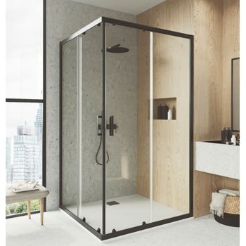 Mampara De Ducha Angular Negro F2 - Anti - Cal 2 Fijos + 2 Correderas - 70x170cm