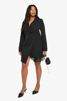 Vestido Americana Plus Con Inserción De Encaje, Negro
