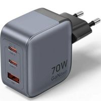 cargador de pared gan vention fexh0-eu 70w 2xusb-c 1xusb-a gris
