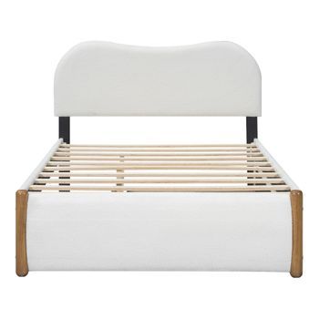 Cama Tapizada De Felpa 140x200cm Con Canapé Extraíble Con Somier De Láminas De Mdf Blanco