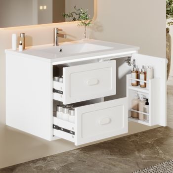 Mueble De Baño Suspendido - Mueble Para El Baño - Mdf Y Cerámica - Blanco (76x46x51cm)