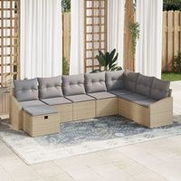 conjunto de sofas de jardin de 8 piezas con cojines beige de ratan poli v7801 unico  beige