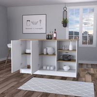 isla de cocina ginger en melamina con 7 estantes y 2 puertas  multicolor  906 cm x 150 cm x 67 cm