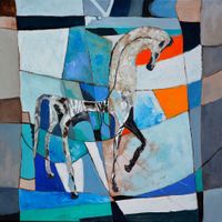 cuadro abstracto caballo griego antiguo impresion sobre lienzo 80x80cm