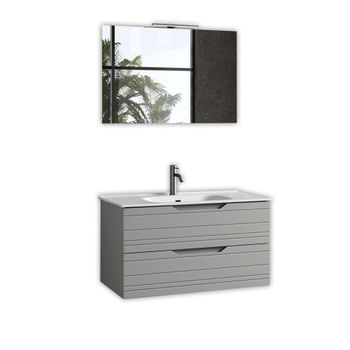 Mueble de baño con espejo de 4 piezas en mdf gris