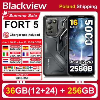 [Envío desde Polonia] [Sin cargador UE] Smartphone Resistente Blackview FORT 5, 36 GB (12+24) + 256 GB, Pantalla 6.78