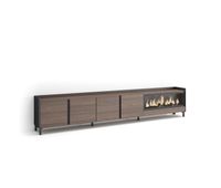 mueble tv television muebles de salon almacenaje 315x35x61cm para tv hasta 80 chimenea electrica xxl diseno industrial estilo moderno roble oscuro y negro