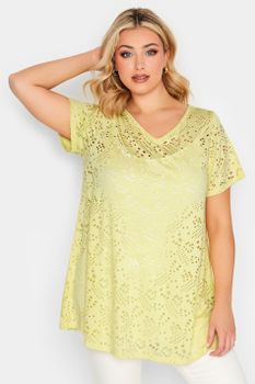 Yours Camiseta Amarilla Troquelada, Mujer Curvy Y Tallas Grandes, Yours