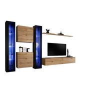 conjunto de muebles de salon mural switch xvi diseno color roble wotan y negro brillante