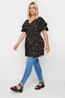 yours top peplum negro de florecitas de colores mujer curvy y tallas grandes yours