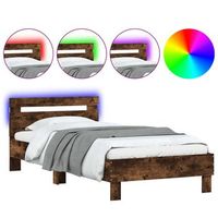 estructura de cama cabecero luces led roble ahumado 100x200 cm vidaxl