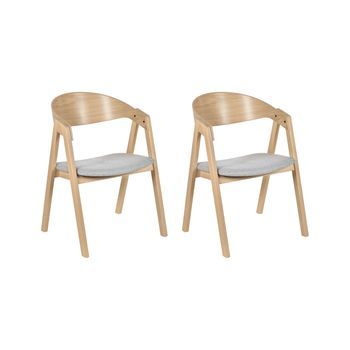 Conjunto De 2 Sillas De Comedor De Poliéster Madera De Caucho Gris Claro Madera Clara Yuba