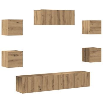 Mueble Para Tv De Pared 7 Uds | Mueble De Salón | Gabinete De Tv Roble Artesanal