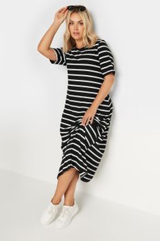 Yours Vestido Canalé Largo Negro De Rayas, Mujer Curvy Y Tallas Grandes, Yours