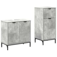 juego de muebles de bano  armario de bano con cajon 2 piezas gris concreto