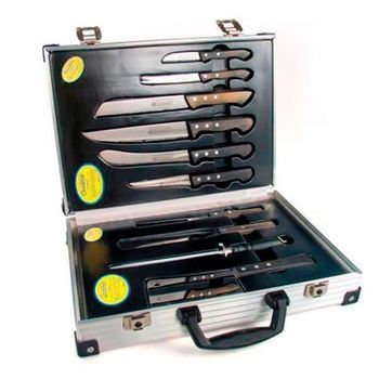 Juego De Cuchillos De Cocina Profesionales En Acero Inoxidable Con Chaira Afilador Y Maletín De Transporte (10 Piezas) Sybarite