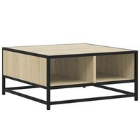 mesa de centro de diseno industrial moderno 605 x 605 x 30 cm madera de ingenieria y metal color roble dec038970