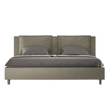 Cama Con Somier Acolchada 180x210 Cuero Sintético Capuchino Antea
