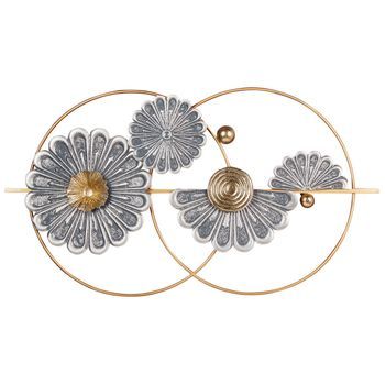 Decoración De Pared Moderna De Hierro Hecho A Mano Adorno Floral Dorado Y Gris Promethium