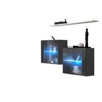 conjunto de salon switch sbiii en gris brillante puerta de vidrio con led integrado estante blanco diseno moderno