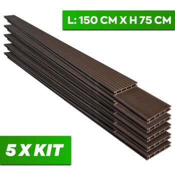Kaido - Juego De 5 Lamas Para Suelo Exterior 150x75 Cm Para Jardín, Patio, Terraza En Wpc Teak