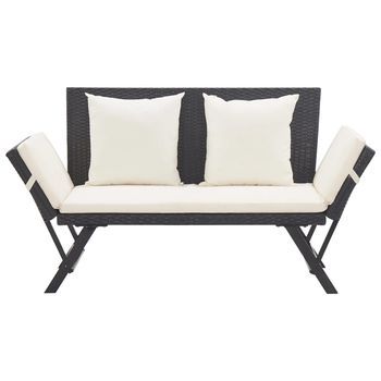Banco De Jardín | Banco De Exterior | Silla De Jardín Con Cojines Ratán Sintético Negro 176 Cm