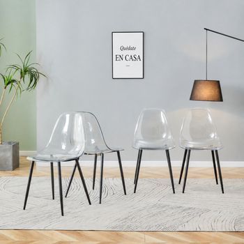Juego De 4 Sillas De Comedor Transparentes Con Patas Metálicas Negras