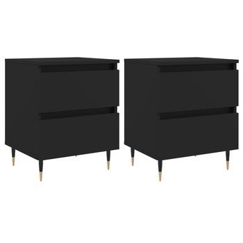 Pack 2 Uds Mesillas De Noche | Mesita De Noche Madera De Ingeniería Negro 40x35x50 Cm