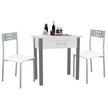 Conjunto Mesa Cocina Extensible Y 2 Sillas En Color Blanco Y Gris (40-80 Cm) Con Cajón