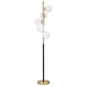 Lámpara De Pie De Metal Dorado Con 5 Bolas De Cristal Blanco Ø Cm 46x160
