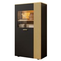 armario de almacenamiento - mueble de salon - pb - negro y natural 80x40x146cm