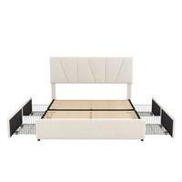 cama de adulto tapizada 160x200cm en terciopelo con 4 cajones y cabecero regulable beige