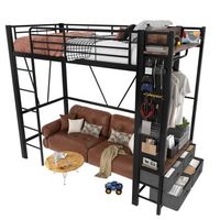 cama de entrepiso de 90 x 200 cm - cama infantil con perchero y estantes - toma usb  tipo c - tira led - color negro