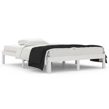 Cama Matrimonial | Cama Para Adultos | Estructura De Cama Madera Maciza Doble Blanca 135x190cm