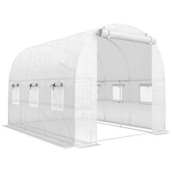 Outsunny Invernadero aprox. 2,7 x 2 x 2 m Invernadero de plástico con estantes, puerta enrollable con cremallera, 6 ventanas de malla, varillas de soporte   Aosom España