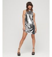 superdry para mujer w8011520a minivestido recto con lentejuelas plateado s plata fiesta poliester sin mangas  tirantes