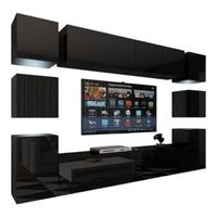 conjunto de muebles de salon colgantes negros coleccion cepto xiv 256cm 10 muebles 10 puertas leds