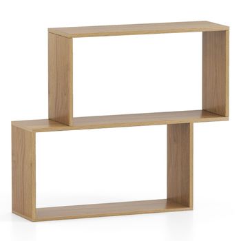Costway Estantería para Libros Armario de Libros de 2 Niveles con Espacio de Almacenamiento Estantería para Sala de Estar Dormitorio Natural