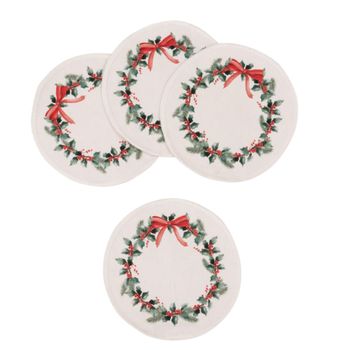 Set de 4 posavasos navideños de algodón orgánico verde y rojo D12 cm
