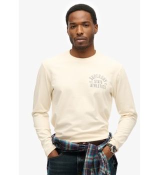 Superdry para hombre. M6010888A Camiseta Athletic Essential blanco roto (M), Casual, Algodón, Manga larga