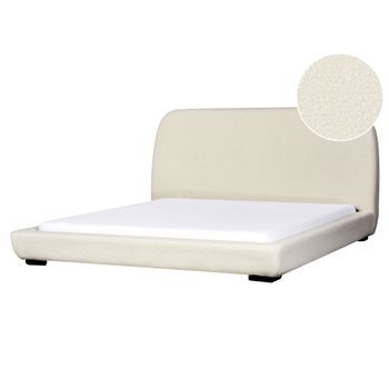 Cama Con Somier Clásica Con Cabecero Tapizado De Bouclé Beige Claro 180 X 200 Cm Roisel