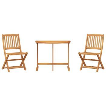 Set De Comedor De Jardín Plegable 3 Uds | Conjunto Mueble Jardin Mesa Y Sillas Madera Maciza Acacia