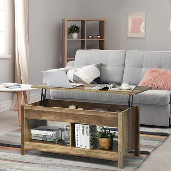 Mesa Baja Superficie Extraíble Multifuncional 109x47.5x50cm Con Compartimientos Repisas Escondidas