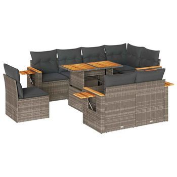 Set Sofás Jardín Y Cojines 9 Piezas Ratán Sintético Acacia Gris