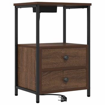 Mesita De Noche - Mesilla De Noche Con Estación De Carga Con Cajón Marrón Roble Mc6823