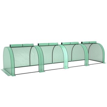Outsunny Invernadero Pequeño Invernadero de Jardín para Cultivo de Plantas con 4 Ventanas Enrollables 395x100x80 cm Verde