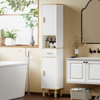 Armario Alto De Baño De Melamina Homcom 31,5x29,7x171,5 Cm-blanco