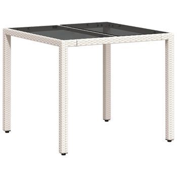 Mesa De Jardín | Mesa De Exterior Superficie De Vidrio Ratán Pe Blanco 90x90x75 Cm