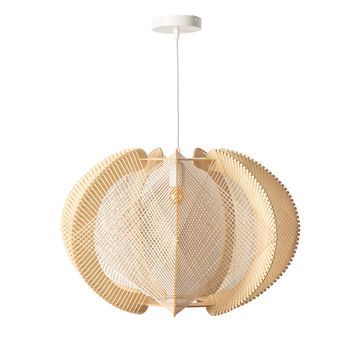 Lámpara Colgante De Madera Y Ratán “florencia” Ø60 Cm – Diseño Escandinavo Mid-century, Pantalla Tejida Estilo Boho, Lámpara De Techo Para Dormitorio, Salón O Isla De Cocina, Casquillo E27